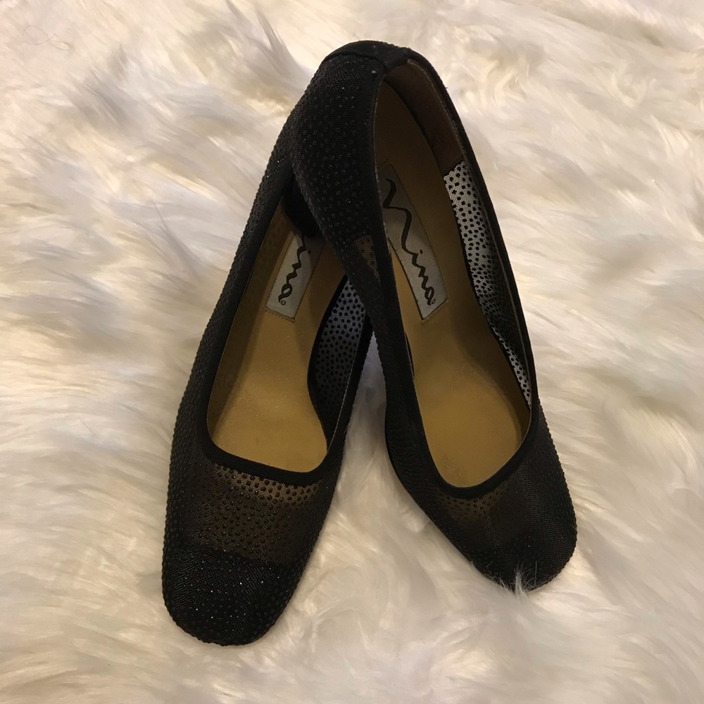 Nina Camino-DM Black Doral Mesh Heels / Size 8